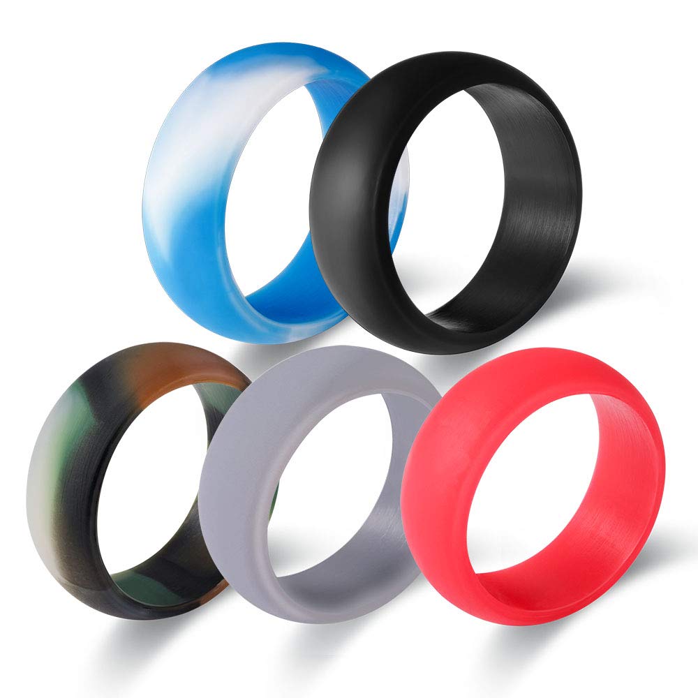 Ever Store Silicon Wedding Ring 5 Pack Premium Medical Grade Silicon Wedding Band Comfortable Light Weight Skin Safe Rubber Wedding Ring Men Sports Outdoors—9mm Wide