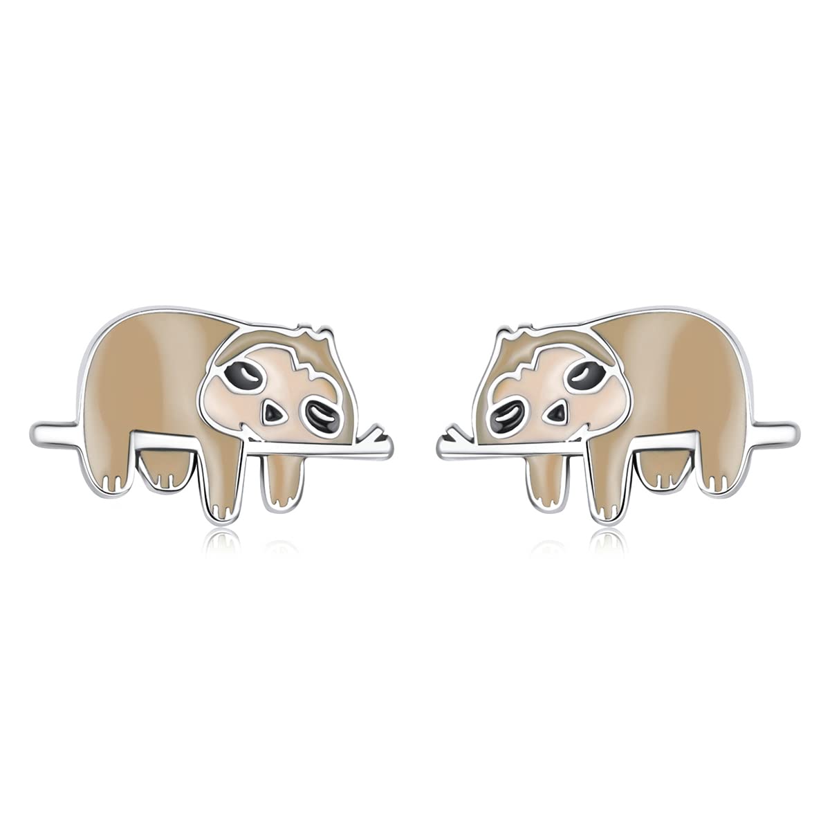 NewL Enamel Cartoon Earrings 925 Sterling Silver Cute Little Sloth Stud Earrings for Women Girls Fine Jewelry Animal Gift