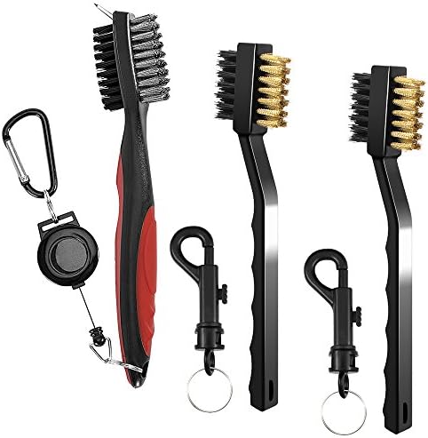 SENHAI 3 Pieces Golf Club Brushes Groove Cleaners, Metal and PP Bristles Spike Cleaning Tool, with 2 Ft Retractable Zip-line Aluminum Carabiner, Easily Attach to Golf Bag SENHAI 3 Pieces Golf Club Brushes Groove Cleaners, Metal and PP Bristles Spike Cleaning Tool, with 2 Ft Retractable Zip-line Aluminum Carabiner, Easily Attach to Golf Bag