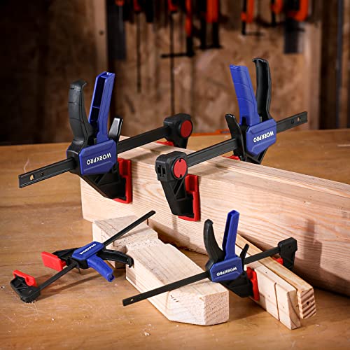 WORKPRO Mini Bar Clamps for Woodworking, 4-Piece One-Handed Clamp/Spreader, 6\