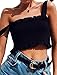 KAMISSY Women's Frill Smocked Cop Tank Top Tie Shoulder Strap Vest,Black,Small
