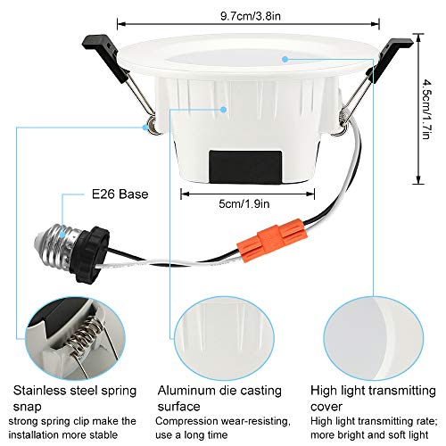 Wireless Bluetooth 5W 3.8Inch LED Recessed Downlights RGBWC 5 in 1 Spotlight Spot Dimmable AC 100-240V Smart Ceiling Lights with Touchscreen Smart Switch, BT Mesh Smart Bridge, Set of 10