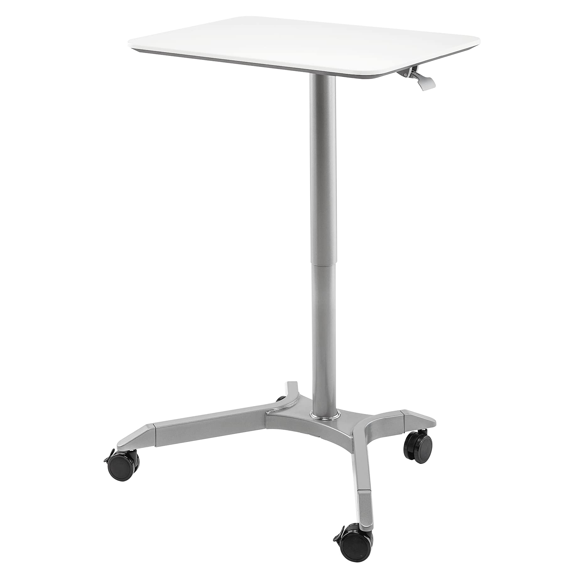 Seville ClassicsAirlift Height Adjustable Pneumatic Laptop Sit Stand Desk Mobile Rolling Cart Computer Workstation for Home Office, Classroom, 28" XL Desktop (New Model), White