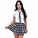 iEFiEL Women School Uniform Cosplay Set Short Sleeve Shirt with Plaid Skirt Costume White Navy M