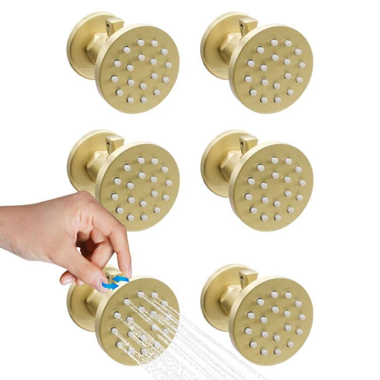 Delnet Brushed Gold Shower Body Jets Brass Showerhead Body Sprays Round Shower Body Sprayer Spa Massage Jet with Independent Switch