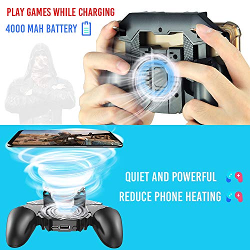 MEO Mobile Game Controller with Cooling Fan [ 6 Finger ] - Mobile Game Aim and Shoot Trigger L1R1 Grip Gamepad Compatible with iPhone/Android [ Black-4000mAh Built-in Battery ] - Thumbnail 2