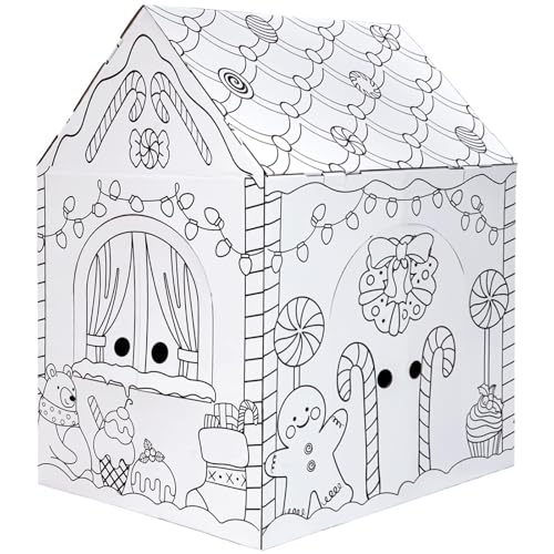 kockuu Gingerbread Cardboard House to Color for Kids Toddlers, Large Gingerbread Cardboard Coloring House Playhouse Christmas Arts & Crafts Activity Indoor Fun, 40