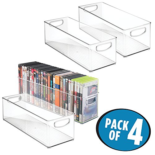 mDesign Household Storage Bin for DVDs, PS4 and Xbox Video Games - Pack of 4, Large, Clear