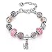 Presentski Fashion Charm Bracelet with Extended Chain for Teen Girls and Women Love Themed Pink Charms