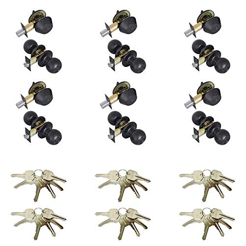 Grip Tight Tools ED07-6 36 Total, (6-Pack, Black Combo Entry Lock Set Door Knob and Double Cylinder Deadbolt Alike: KW1 Keyway with 18 Keys Included, 6 Pack, 6 - Thumbnail 6
