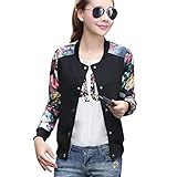 Hellomamma Women's Slim Fit Floral Print Baseball Bomber Jacket Black S