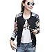Women's Floral Print Baseball Bomber Jacket Varsity Coat Short Button Closure Outwear Top