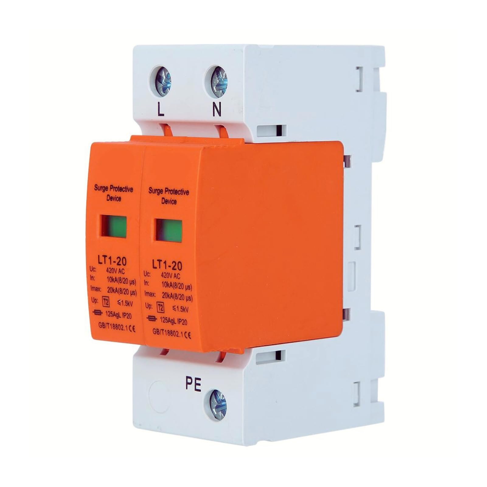 DEWIN Surge Protection Device AC, 2P Household Surge Protector Arrester Device LT1‑20 20kA Arc Module Anti‑Thunder Modular Appliances Surge Protector