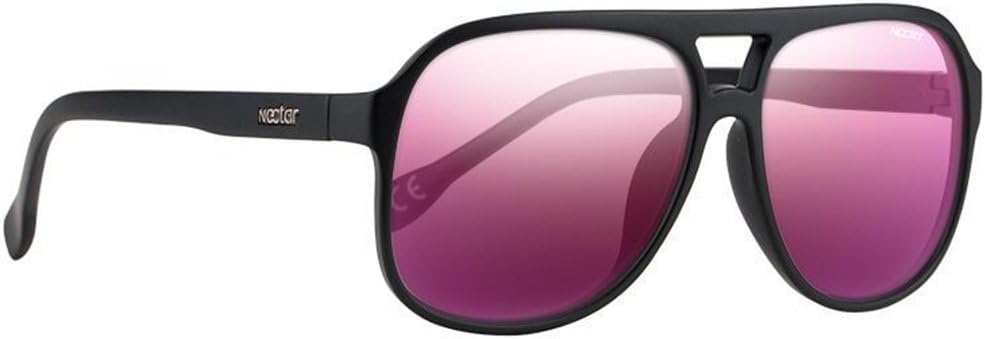 Classic Plastic Aviator Sunglasses - Polarized Lenses - by NECTAR (Rico - Black Frames | Pink Lenses)