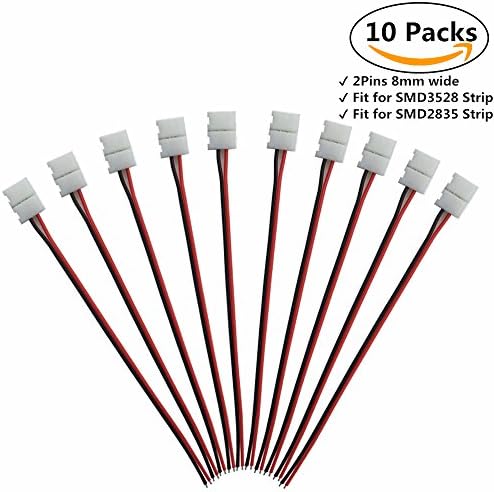 LED Strip to Strip Connector 10pcs/Pack Strip Wire Solderless Snap Down 2Pins Conductor LED Strip Connector for Connection of 8mm Wide SMD2835 3528 Single Color LED Flexible Strip Lights