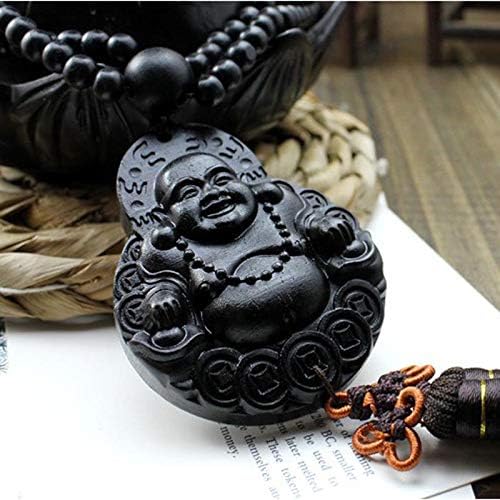 Black Wood Car Interior Pendant with Beads Wood Carving Decorative Door Hanging Souvenir Ebony Smiley Buddha Statue Creative Wood Carving Crafts Engraved Miniatures Amulet Ornament Collectible 1 Piece