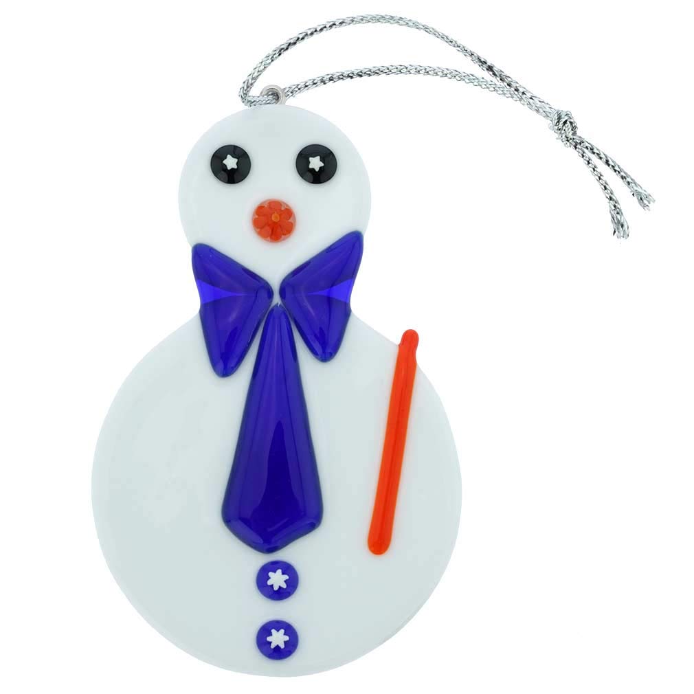 Glass Of Venice Murano Glass Snowman Christmas Ornament - Blue