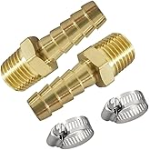 Avanty Brass Hose Barb Fitting, 1/2" Barbed x 3/8" NPT Male Straight Adapter Connector with 2 Hose Clamps, Pack of 2