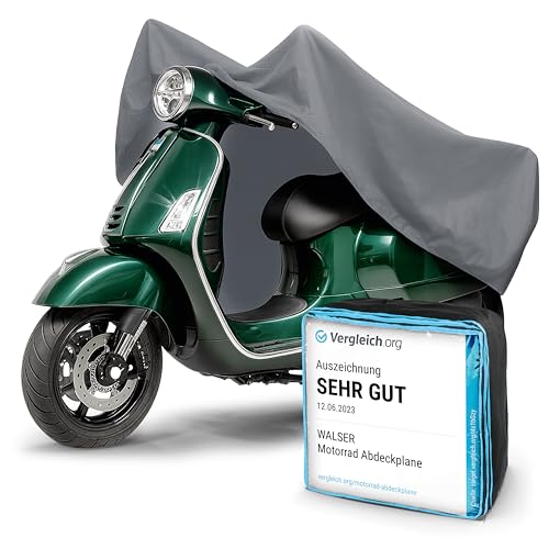 WALSER Premium Motorrad Abdeckplane M, Auszeichnung Sehr Gut* aus hochwertigem PVC, Outdoor Plane, Zubehör, grau 215x95x120 cm