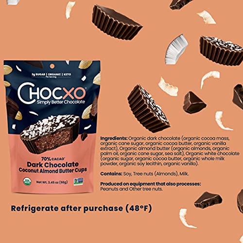 Chocxo Dark Chocolate Coconut Almond Butter Cups Truly Indulgent, Low