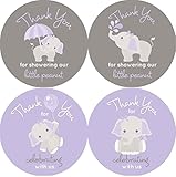 2 Inch Thank You Stickers Girl Baby Shower Favor Labels Gray Elephant (Purple)