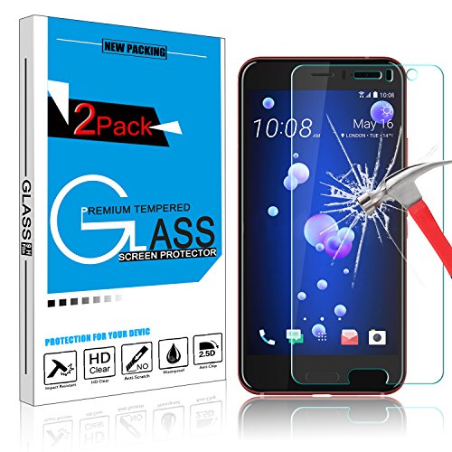 [2 pack] htc u11 screen protector gorilla glass, amenq …