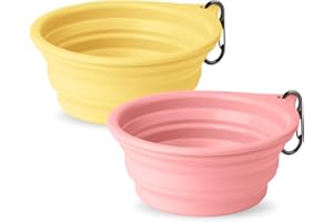 HOYEHOLA Dog Bowl Travel Collapsible Bowls 2 Pack, Portable Foldable Cats Dogs Water Dish Puppy Bowl (Pink1775 + Yellow1205)