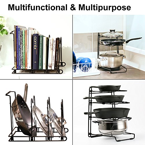 Adjustable Pot Organizer Rack, Gusgu 4-tier Cookware Pots & Pans Organizer Foldable Kitchen Cabinet Pantry Pan And Pot Lid Organizer Rack Holder For 8 9 10 11 12 Inch Cookware.(Black) - Thumbnail 2