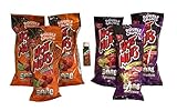 Hot Nuts Original and Hot Nuts Fuego 3.2 oz Size Bags - 3 of Each Flavor with Free Mini Tajin Clasico Seasoning (6 Pack)