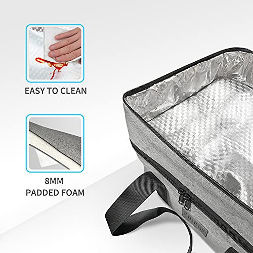 POJORY Insulated Casserole Carrier for Hot or Cold Food, Double Decker Casserole Dish Carrier Lasagna Holder Tote for Parties, Picnic, Potluck, Beach, Camping, Fits 9\