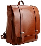 Iswee Leather Laptop Backpack Purse for Unisex Fit 14in Laptop (Brown)