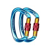 25KN Rock Climbing Carabiner, D-Shaped Hot-Forged Magnalium Locking Climbing Hook Holds 5511lbs with Screwgate Clip Climber Hiking Karabiner Outdoor Sport Tools CE Certified (Blue, 2 Pack)