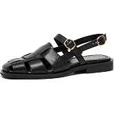 BEAU TODAY Womens Flat Sandals, Leather Fisherman Sandals for Women, Slingback Flats with Adjustable Buckle, Comfortable Closed Toe Dressy Summer Sandals for Beach Party