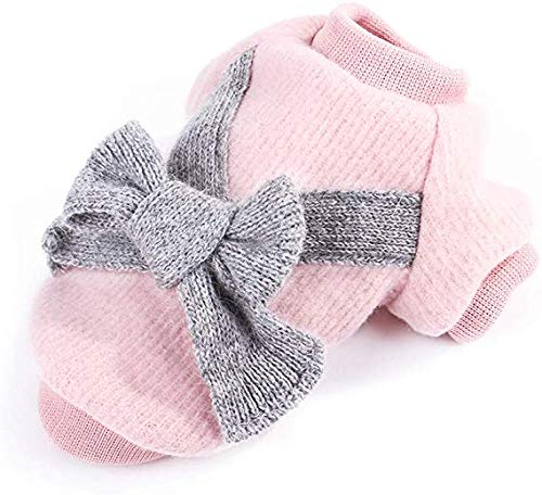 YUECUTE Solid Color Bow-Knot Sweater Knitted Pink Dogs Sweaters Puppy Cat Warm Jumper Bow Knitwear Coat Apparel Sweatershirt Vintage Clothes (S, PINK)