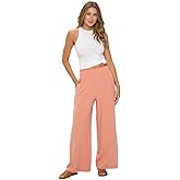 Women Wide Leg Linen Palazzo Pants Regular Waist Boho Flowy Pants with Pocket Travel Trousers - Made in USA