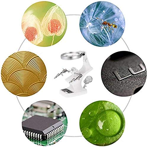 vmree Multifunctional Desktop LED Helping Hand Magnifying Soldering Iron Stand Lens Bench Magnifier Clamp Tool Kit Repair Station Welding and Assembling Precision Instrument (White)