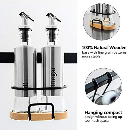 Oil and Vinegar Dispenser Set, Glass Olive Oil Vinegar Bottle Set with Stainless Steel Shell, 2-Pack 10.3 Oz[300ml] Oil & Vinegar Cruets with Drip-Free Pourers and Funnel for Easy Pouring - Thumbnail 4