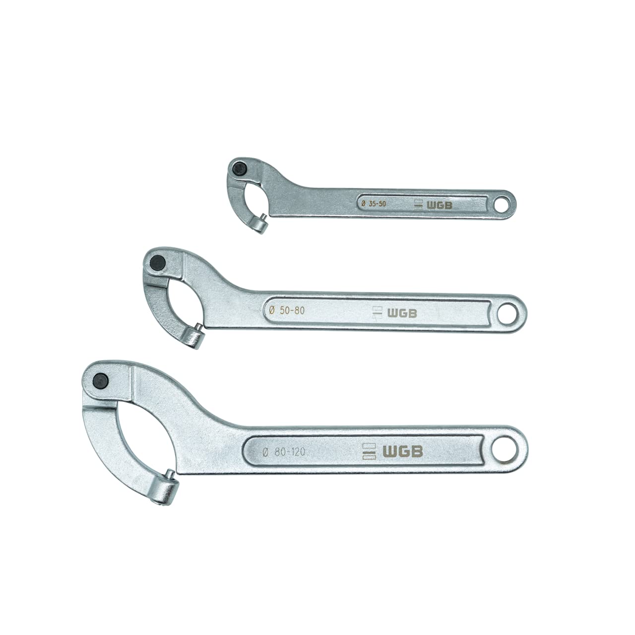 WGB Das Werkzeug Hook Spanner Set | Hook Spanner with Spigot | Milk Pipe Spanner Set | 35-120 mm | 3-Piece | No.516 K