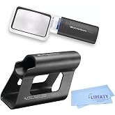 Eschenbach Mobilux LED Handheld Magnifier with Mobase Stand - Hands Free Magnifier with Light and Stand - Low Vision Magnifier Aid with Liberty Microfiber Cloth (3.5X)