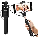 Selfie Stick : Stalion&reg; Selfy Handheld Extended WIRED Monopod Portrait Taker & Video Recorder (Jet Black) UNIVERSAL FIT for iPhone 6 6s Plus, Galaxy S7 S6 Edge+ Note 5 and smartphones