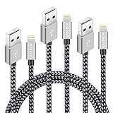 QSStech iphone Charger 3PCS 3FT 6FT 10FT Nylon Braided Lightning USB Cable Cord Charger Compatible with iPhone 7 7 Plus 6 6s 6 plus, iPhone 5 5s,iPad (Black+Gray)
