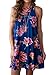 MITILLY Women's Halter Neck Boho Floral Print Chiffon Casual Sleeveless Short Dress Large Blue