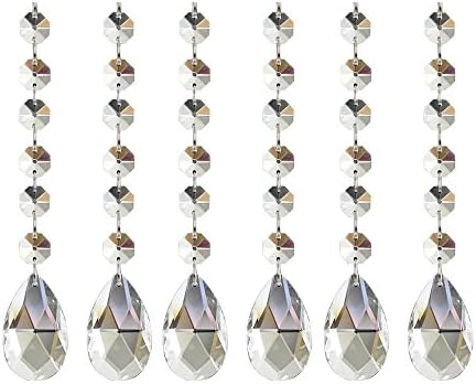 Poproo Teardrop Octagon Crystal Glass Beads Pendant for Chandelier Lamp Curtain Decor, 6-pack (Clear)