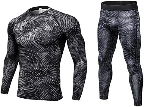MingDe Men's Long Sleeve T Shirt Baselayer Cool Dry Compression Top Sport Pants (US XL（Asia XXL）, Snack)