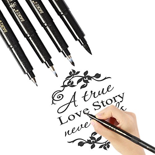 Refillable Calligraphy Pen Hand Lettering Pens Brush Lettering Pens Markers for Beginners Writing Drawing - 4 Sizes Black Ink Calligraphy Pens Art Marker Set (4 Lettering Pens)