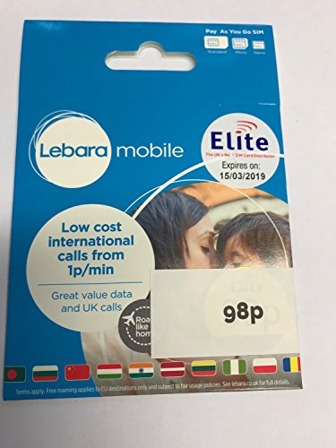 Lebara mobile Pay As You Go Triple Cut Sim Low Cost International Calls, SMS & Data