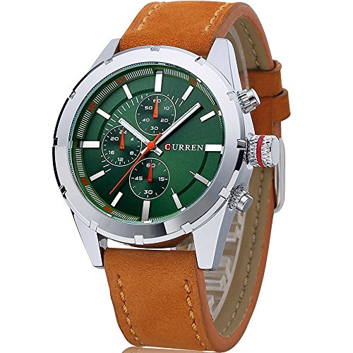 CURREN Original Men's Sports Waterproof Leather Strap Wrist Watch Good Quality 8154 Orange Green