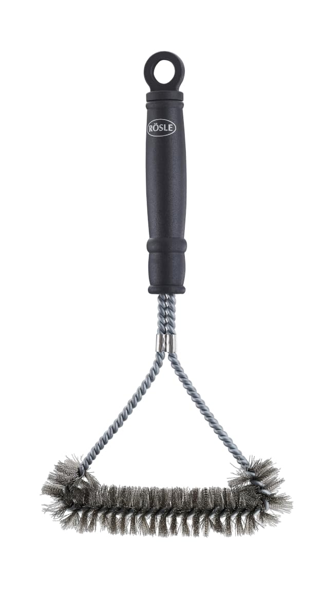 RÖSLE Cooking Grate Cleaning Brush, Grill Brush for Cooking Grates Made of Stainless Steel, Chrome and Enamel, Steel Bristles, Length 30 cm, Black/Silver