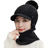 Women One Piece Slouchy Fleece Beanie Hats Scarf Mask Warm Winter Knitted Hat Thick Skull Ski Cap