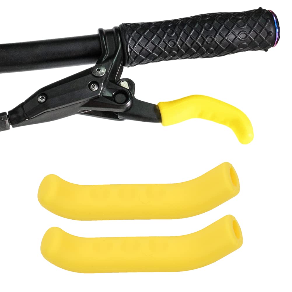 Dioche Brake Lever Covers, Anti-Slip Bike Brake Silicone Sleeves Waterproof Mountain Road Bike Brake Handle Protector (1 Pair)(Yellow)